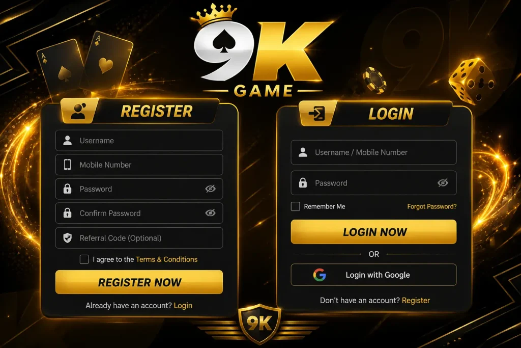 9K game login and regester