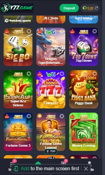 Y77Casino Game Interface
