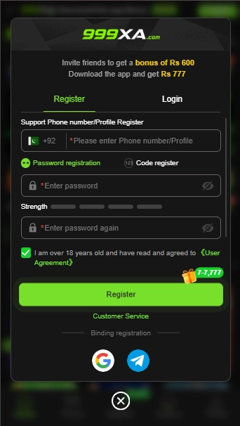 Register on 9999XA Game