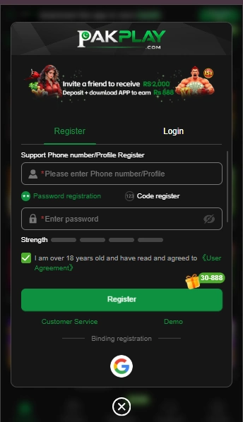Register on PAK PLAY Game