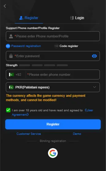 Sign Up on 8W Game